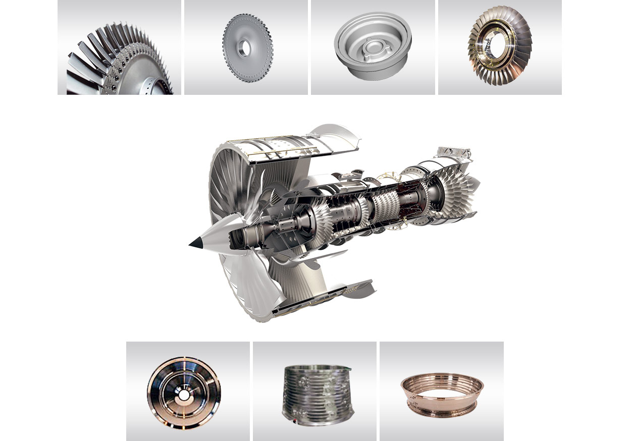 發動機安裝節、機匣、渦輪盤、軸、葉片等發動機鍛件，可生産飛機發動機90% 以上的鍛件。.jpg